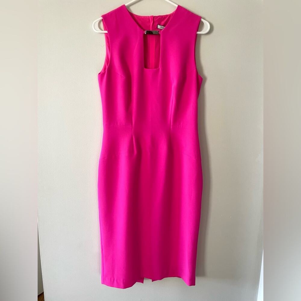 NWT New Debbie Shuchat Fuchsia Pink Square Neck Bodycon Sheath Dress Size 8
